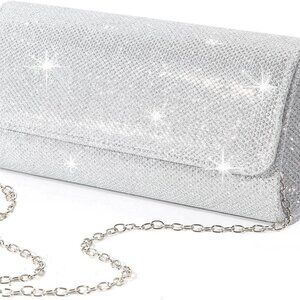 Elegant Silver Clutch with Magnetic Closure - Perfect for Nights Out & Weddings
